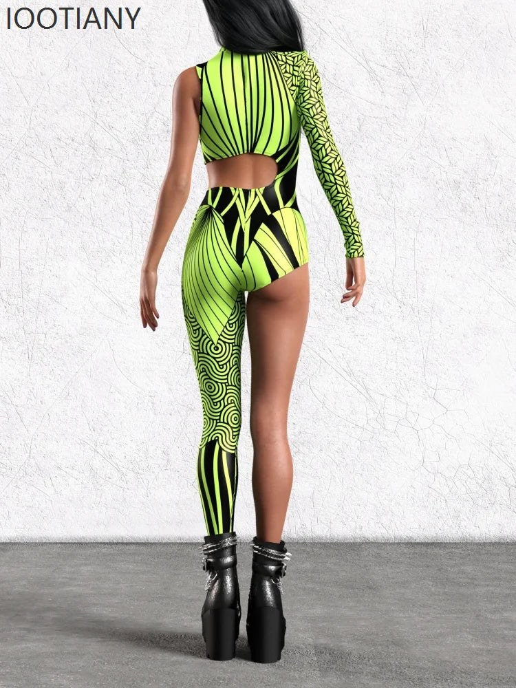 Halloween Unisex Art Irregular Lines Bodysuit Holiday Party Role Playing Solid Color Bodysuit Stage Performance Tights Costume