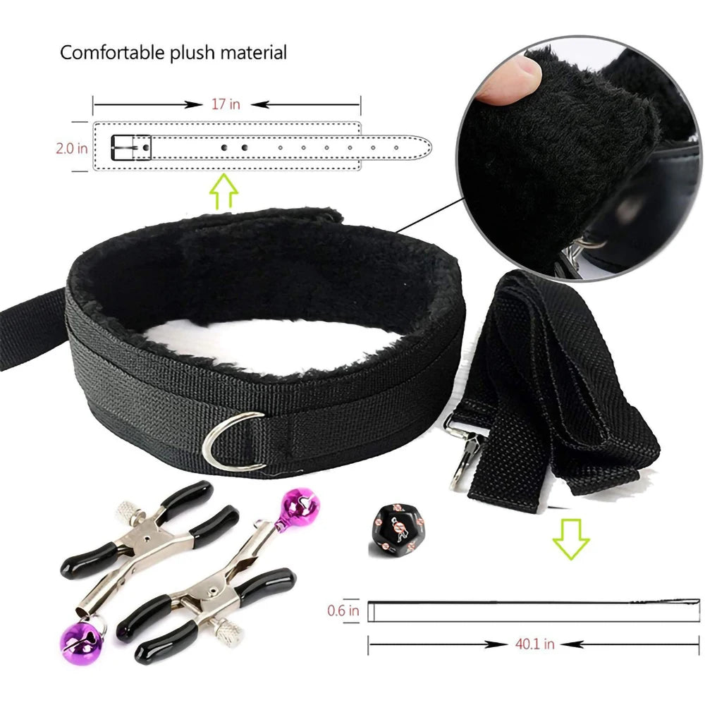 Sex Toys BDSM Bondage Set Erotic Bed Games Handcuffs Ankle Nipple Clamps Whip Spanking Slave Collars Adults Sex Game For Couples