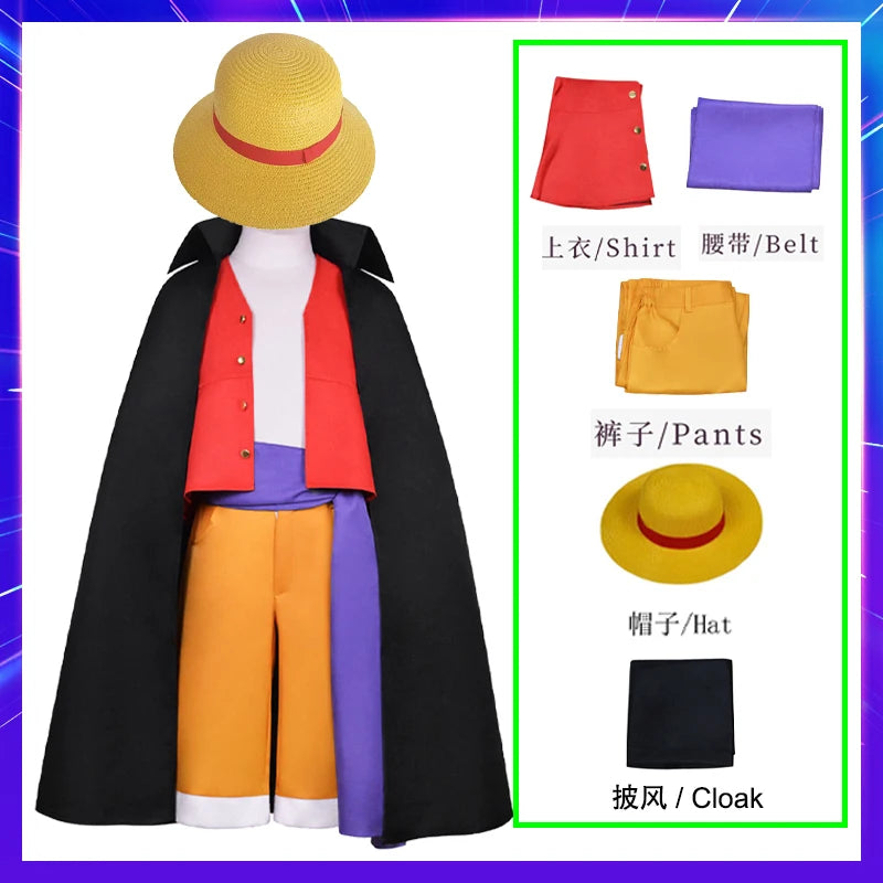 Anime Piece Pirate Luffy Cosplay Costumes Monkey D Sun God Two Years Later Cos Adult Kids Carnival Party Red Top Pants Suits Hat