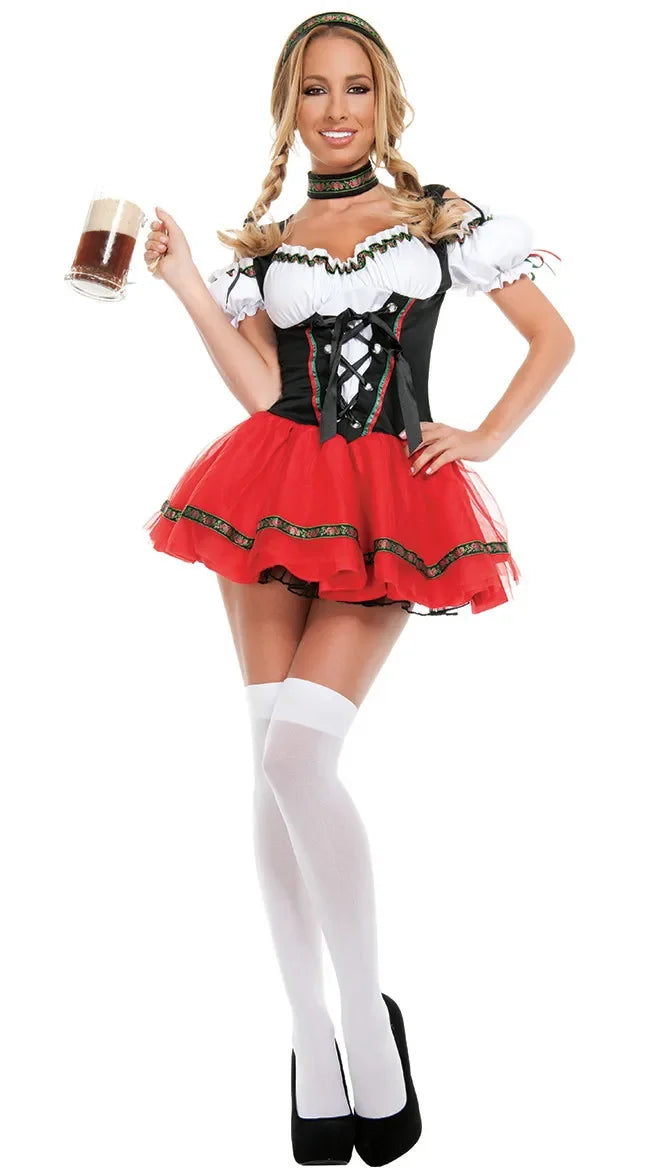 Carnival Oktoberfest Dirndl Costume Dress Women Germany Beer Maid Tavern Wench Waitress Outfit Cosplay Halloween Fancy Party