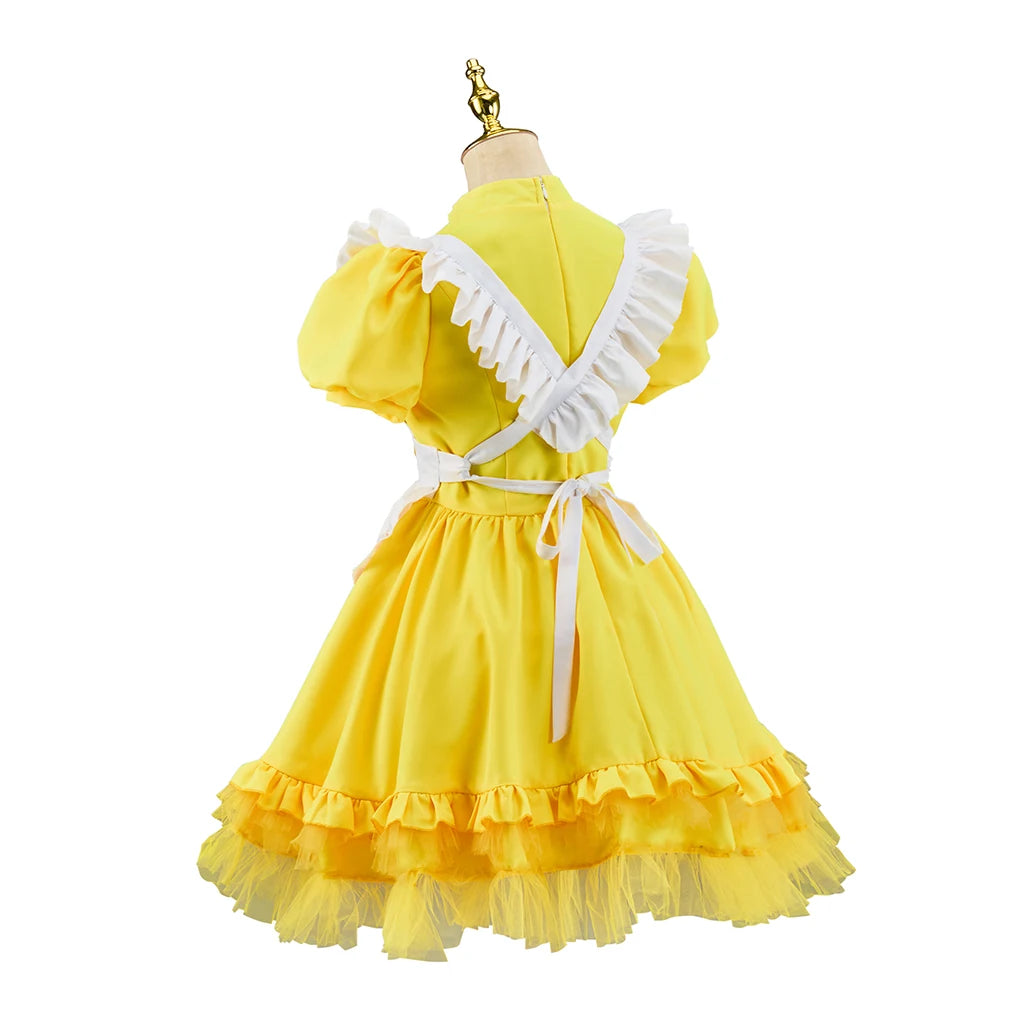 Game FNAF Chica Cosplay Lolita Costume Woman's Yellow Dress with Apron Halloween Party Outfit