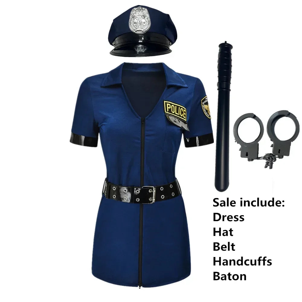 Women Sexy Police Costume Adult Cop Officer Outfit Erotic Clubwear Carnival Halloween Cosplay Fancy Party Dress