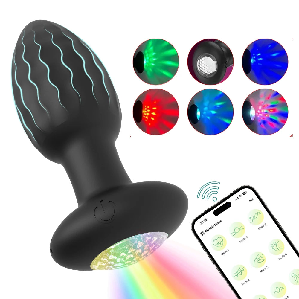 APP Control Anal Plug Vibrator with LED Light Blue-tooth Butt Plug Vibrator Prostate Massager Sex Toys for Women Men Adult