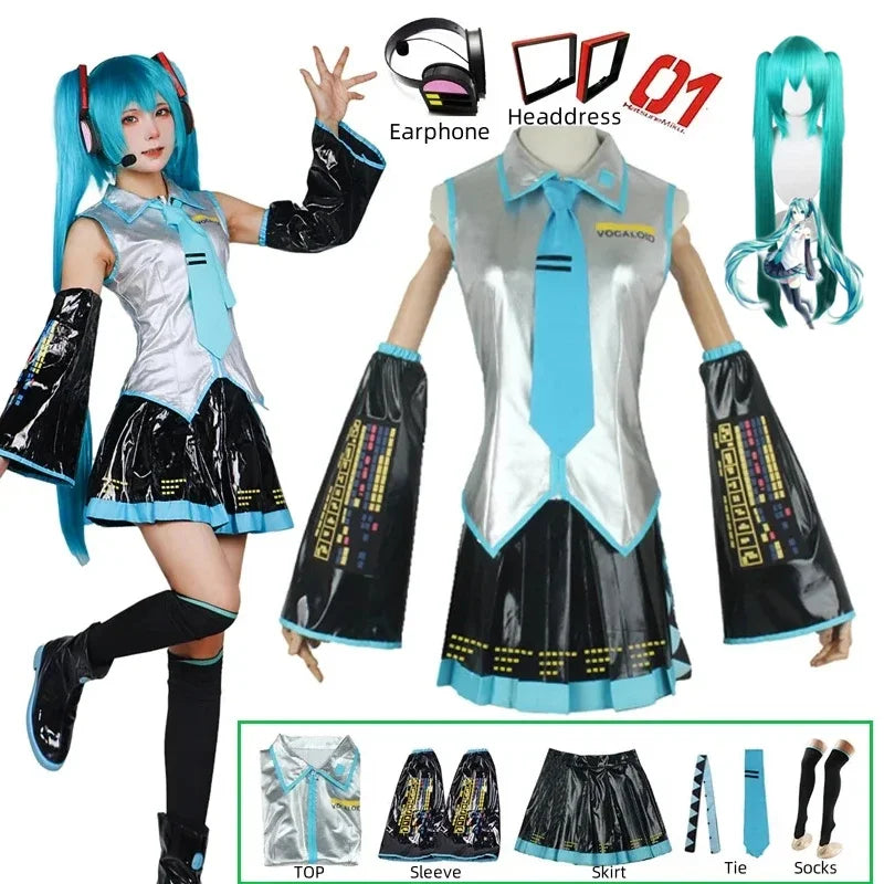 Miku Cosplay Ensemble Complet En Cuir Argenté Tissu Costume Miku Cosplay Chapeaux Costume Tenue JK Robe De Marin Lycée Uniforme