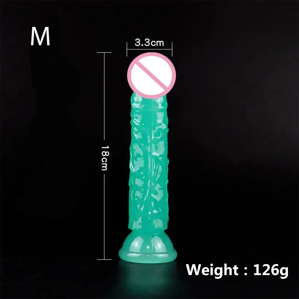 Five Sizes Green Glow-In-The-Dark Fluorescent Eggless Enlargement Simulated TPE Dildo Thickening and Lengthening Realistic Penis