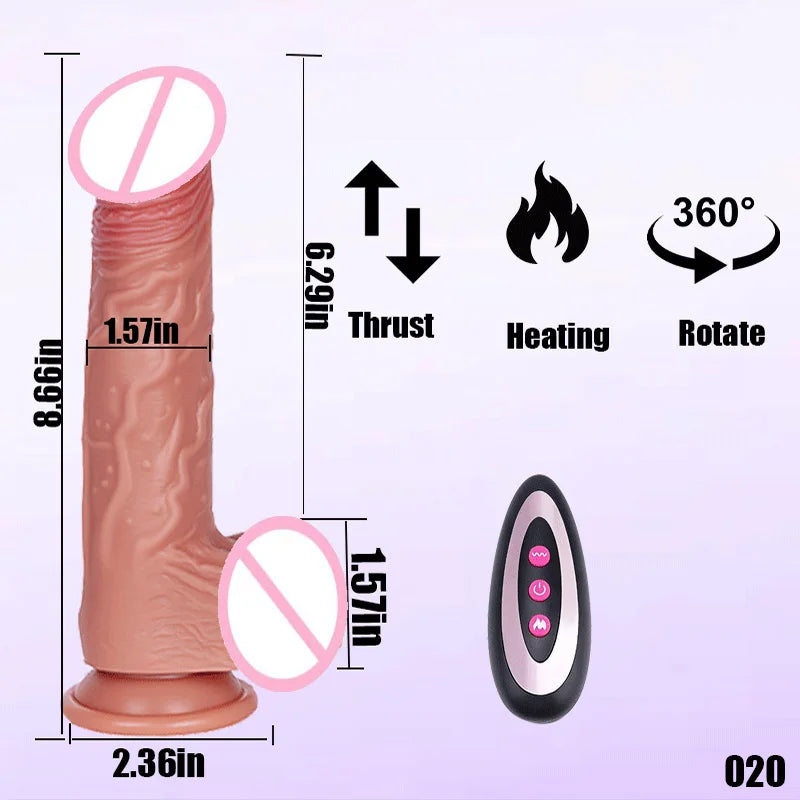 Women's Realistic Large Dildo Vibrator Sex Toy with Heating Function Big Penis Remote Control Telescopic Vibrator for Anal Use