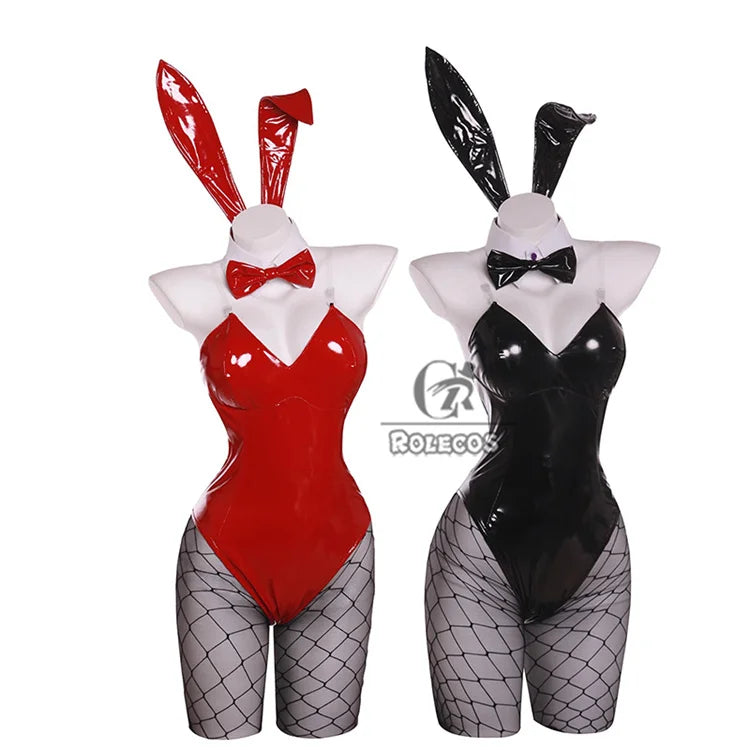 ROLECOS Game Red Black Bunny Suit Women Elastic Leather Fabric Sexy Cosplay Suit Halloween Christmas Jumpsuits