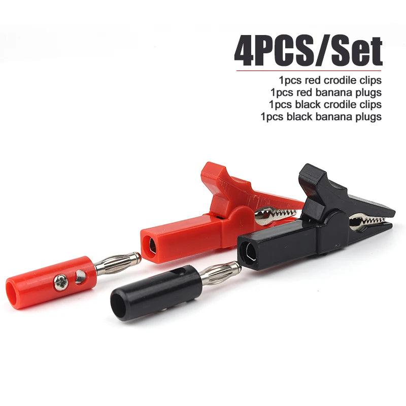 4Pcs/Set 55mm Alligator Clip Banana Plug Test Probes with 4mm Banana Plug Cable Clips for Electrical testing Accessories