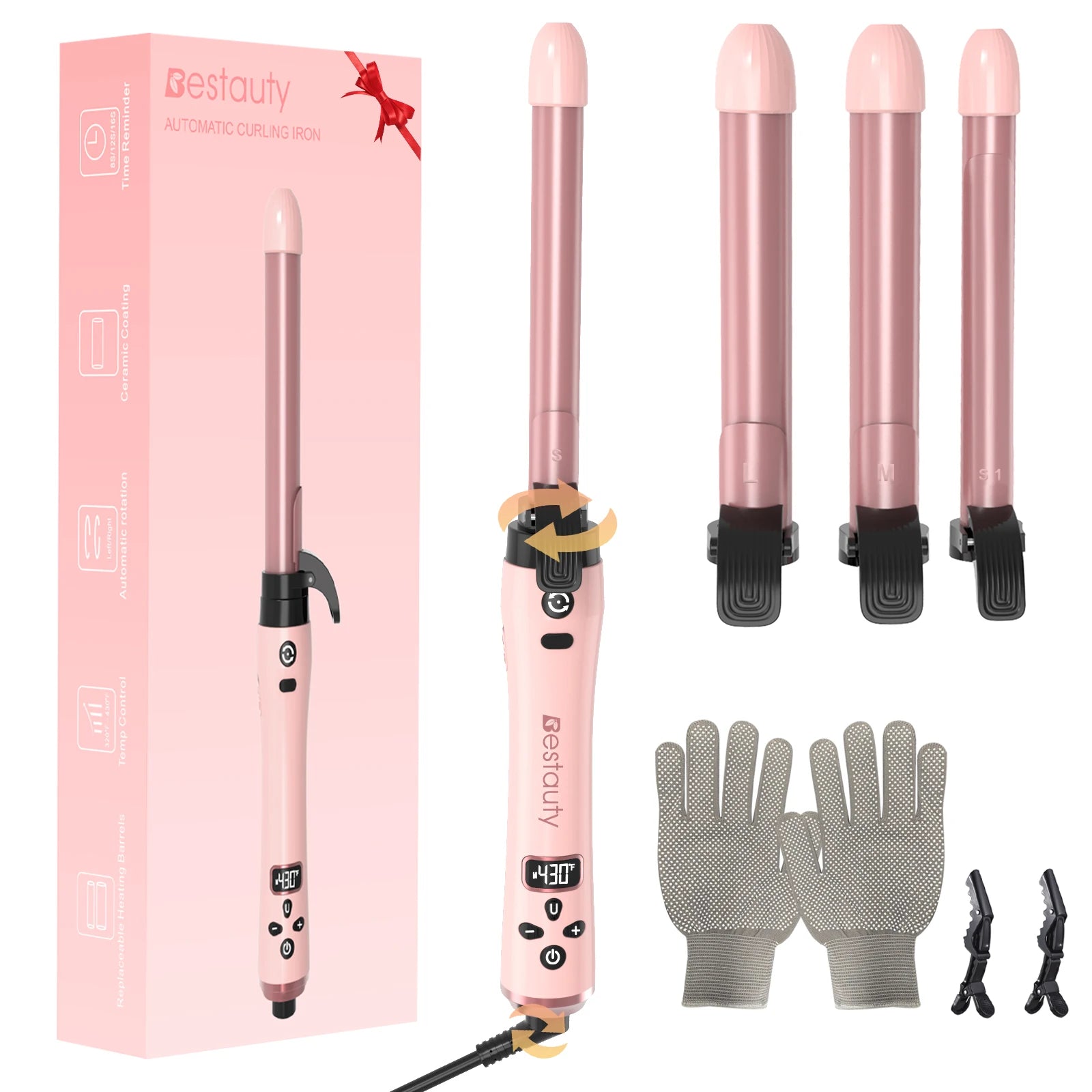 Curling Iron Wand Set Hair Curler Ceramic With Interchangeable Ceramic Barrel & Hair Clip & Heat Protective Glove