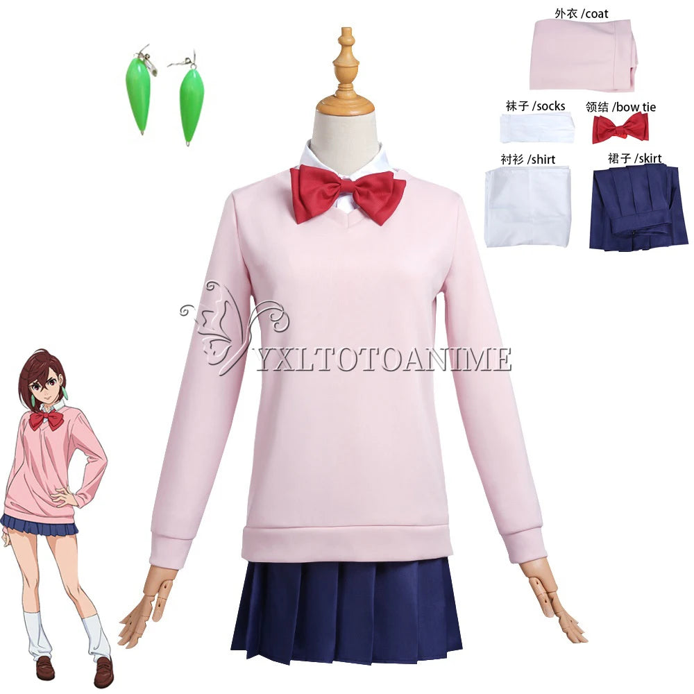 Momo Ayase Cosplay Costume Wig Anime Dandadan Dress Skirt School Uniform Earrings Choker Halloween Party for Girls Women