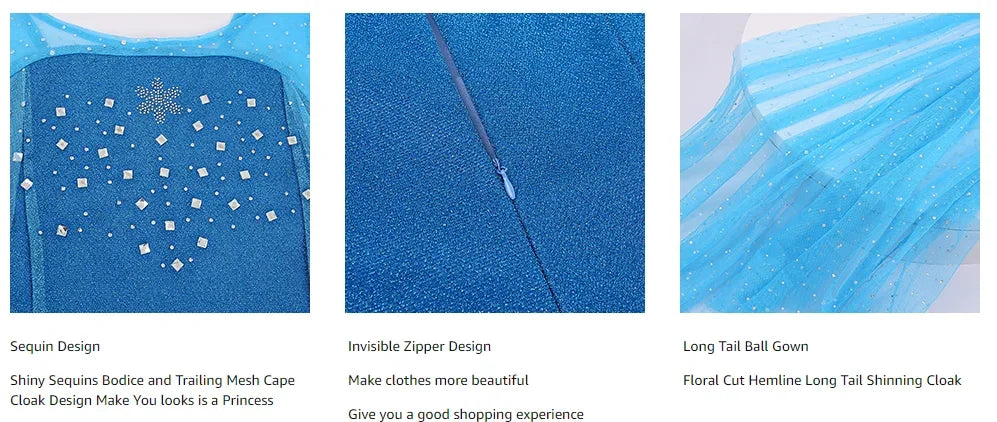 Frozen Elsa Princess Long Dress Sequin Mesh Elsa Costume Adult Snow Queen Costume Party Dress Halloween Carnival Cosplay Costume