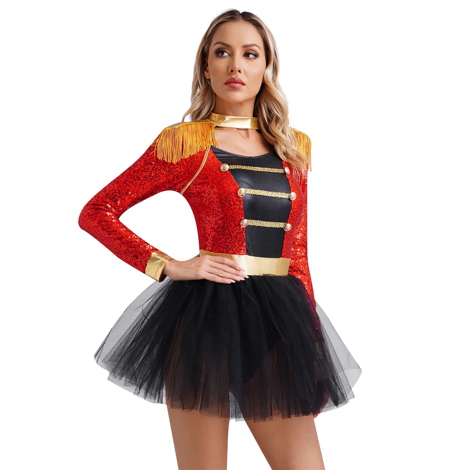 Womens Circus Ringmaster Halloween Cosplay Costume Glitter Lion Tamer Director Uniform Circus Majorette Carnival Clown Clothings