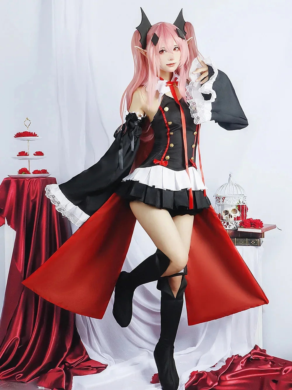 Anime Seraph of the end Krul Tepes Cosplay Vampire Wig Elf Ears Cosplay Costume For Women Halloween Carnival Party Comic Con