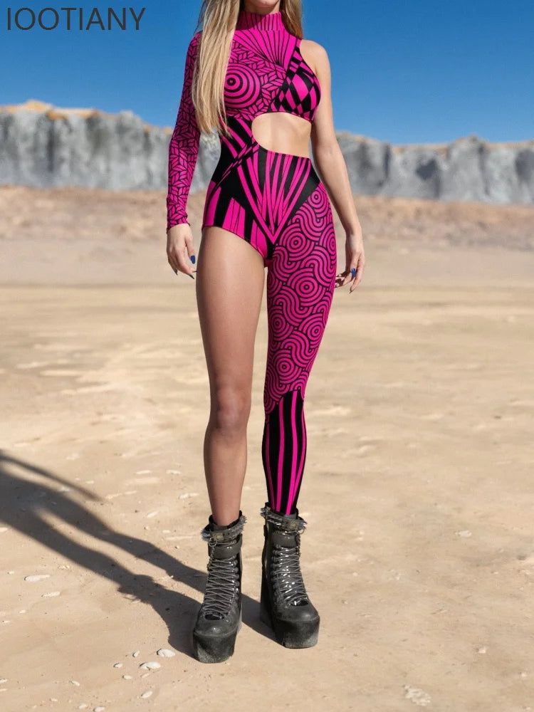 Halloween Unisex Art Irregular Lines Bodysuit Holiday Party Role Playing Solid Color Bodysuit Stage Performance Tights Costume