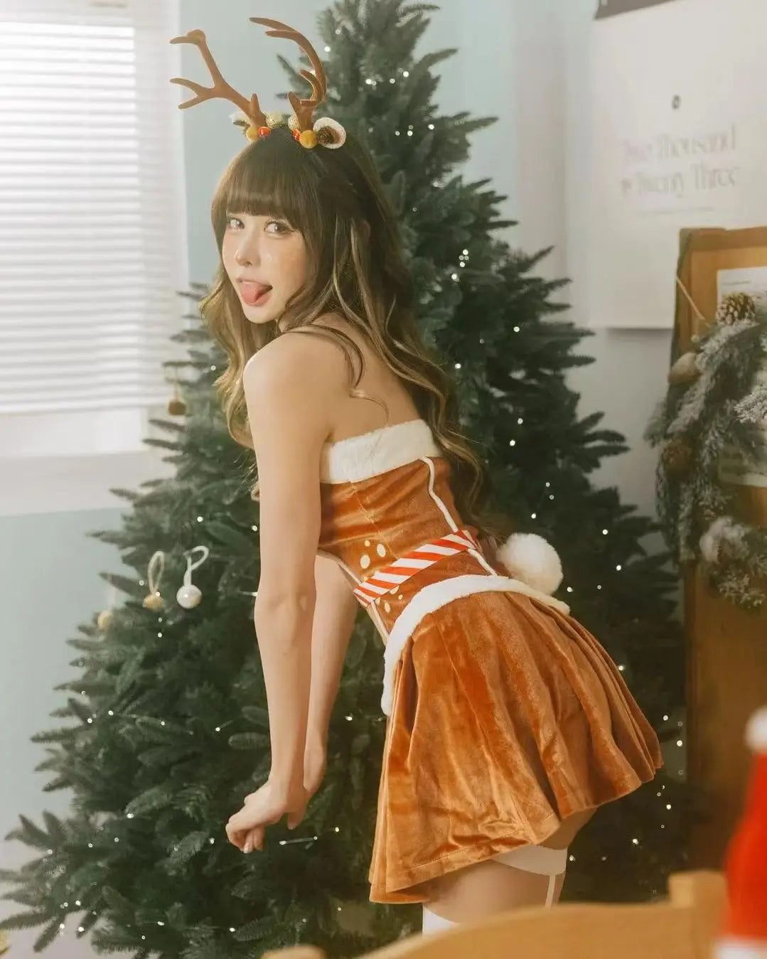 Christmas Cosplay Costume Sexy Reindeer Rudolph Xmas Party Performance Photoshooting Tempting Uniform Hot Seductive Pure Desire