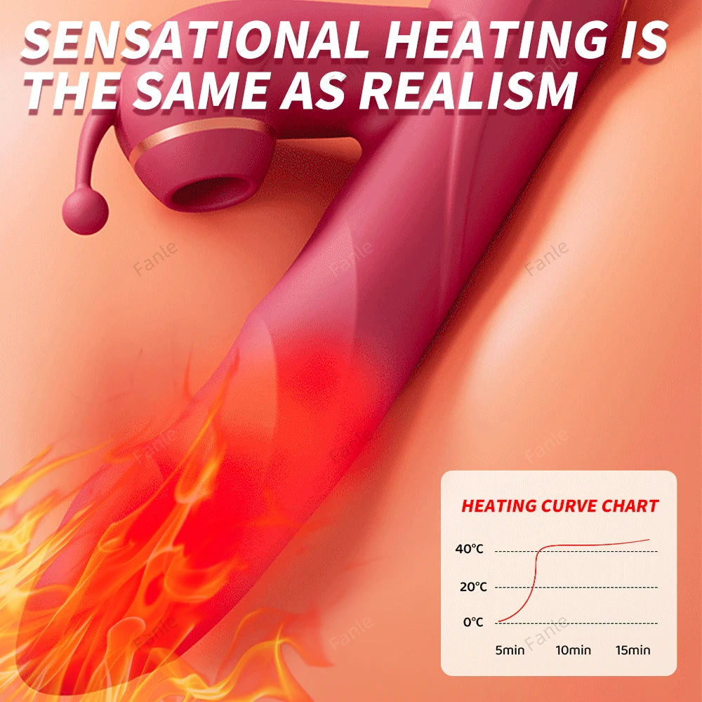 5 In 1 Telescopic Rotating Heated Dildo Vibrators G Spot Thrusting Machine Clitoral Stimulator Sucking Adult Sex Toys for Women