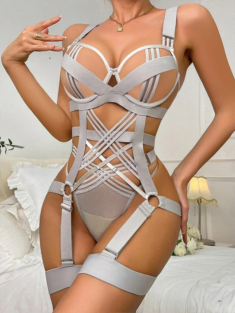 Play Bondage Uniform Erotic Lingerie Hot Sexy Hollow Underwear for Women Open Anal BDSM Role Maid Cosplay Costumes Outfit Set