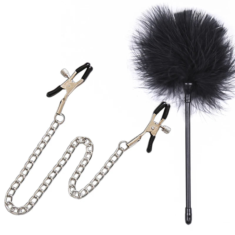 Erotic Bdsm Set Sexy Nipple Clip Stimulator Bondage Kit Clitoris Clamps Feather Blindfold Flirt Adult Games Exotic Accessories