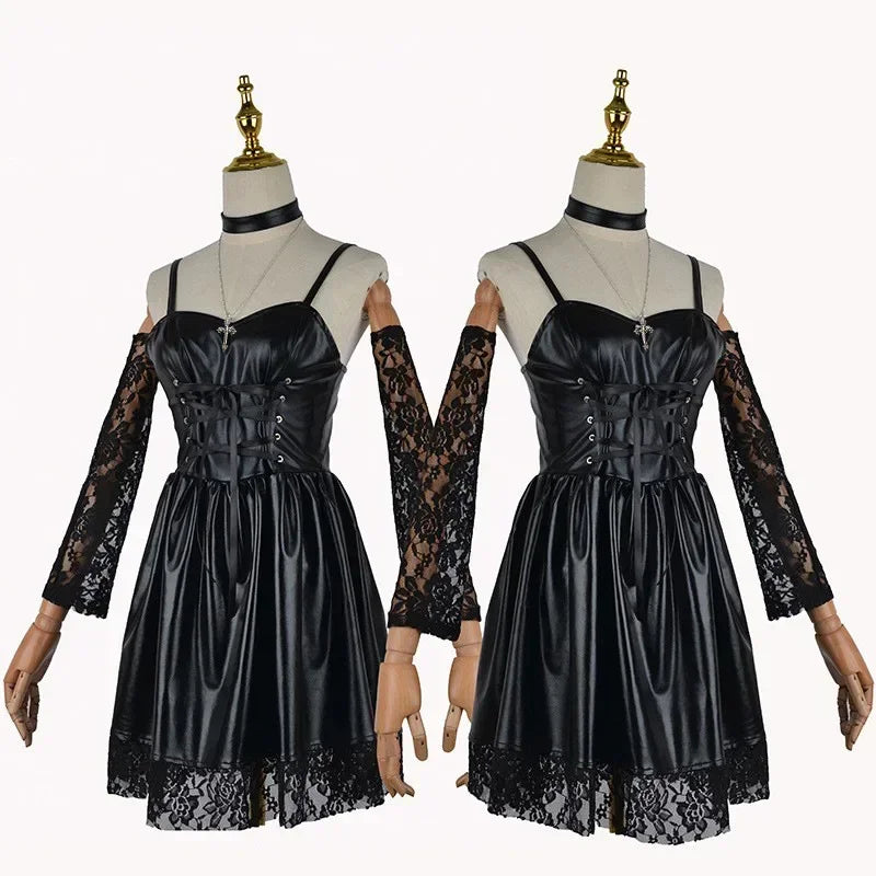 Misa Amane Cosplay Costume Death Note Cos Imitation Leather Sexy Dress Wig Stockings Necklace Uniform Outfit For Women Halloween