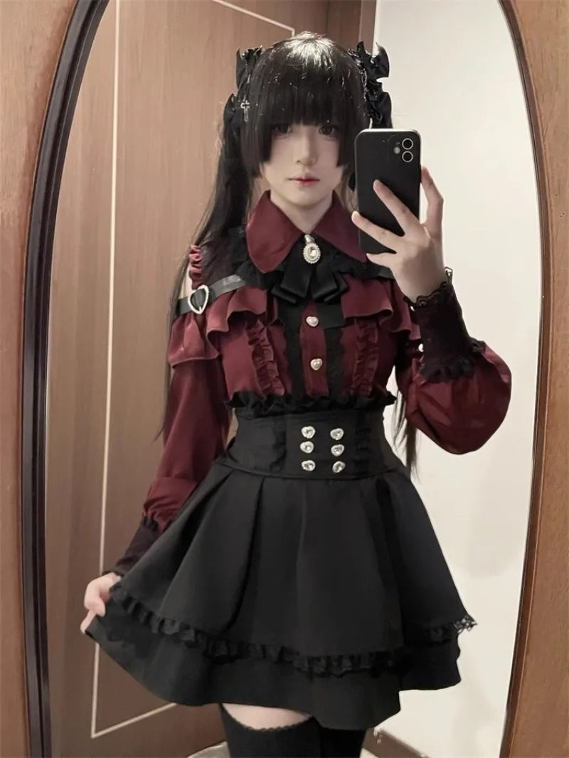 Jirai Kei Outfit Lolita Girl Cosplay Jk Uniform Cute Dress Black Skirt Women Costume Stage Performence Clothes Anime Dresses