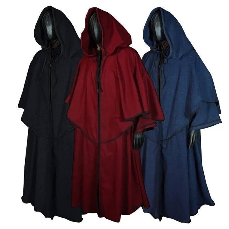 Medieval Cape Hooded Robe Cloak 5Color Monk Robe Cloak Cape Long Sleeve Wizard Cloak Halloween Stage Cosplay Costumes New 2025