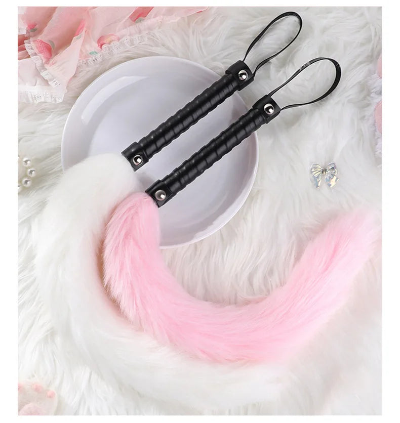 Fetish PU Leather With Fox Tail Whip Flogger Handle Spanking Paddle Flirting BDSM Adult Game Erotic Sex Toys for Women Couples