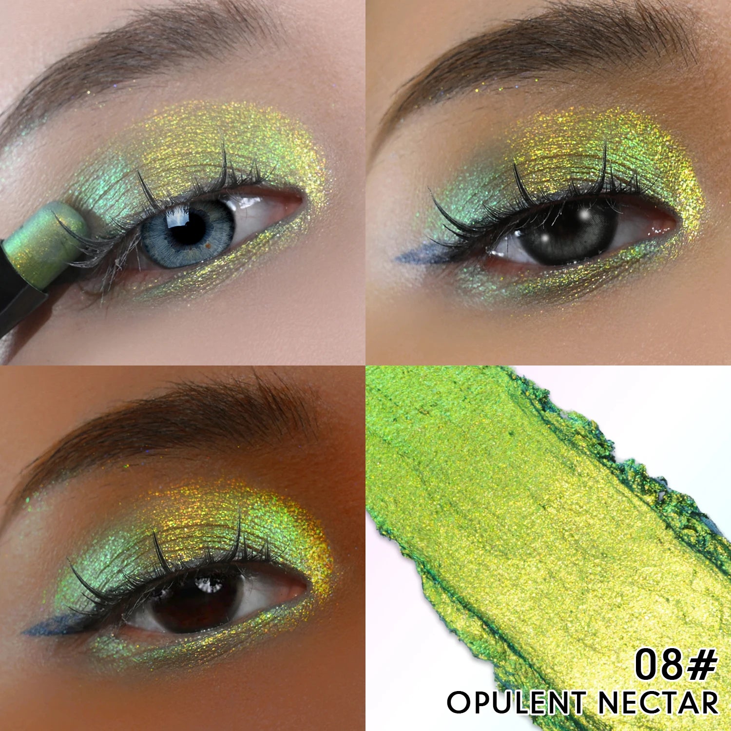 CHARMACY New Multichrome Eyeshadow Stick with Sponge Waterproof Long Lasting Glitter Eye Professional Maquillaje for Women