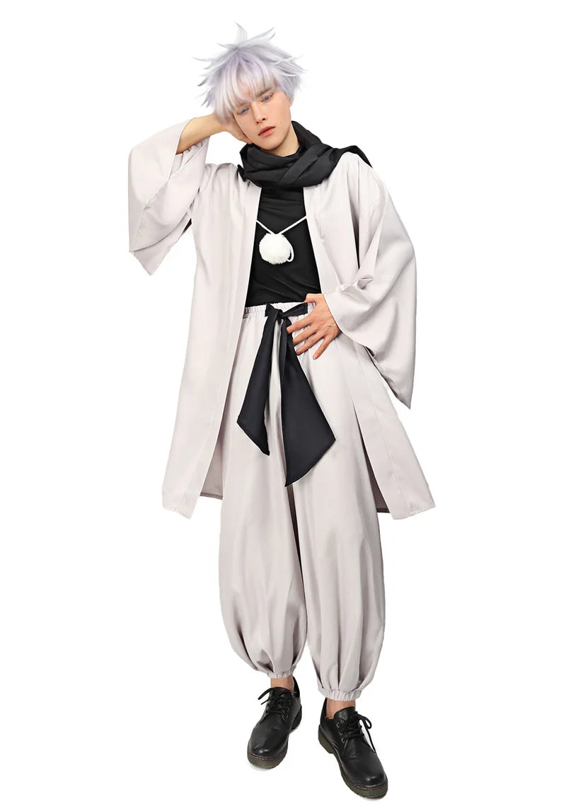 DAZCOS Satoru Cosplay Haori Kimono Jacket Men with Scarf Satoru Costume Adult Outfits Japan Kimono Comic-Con Carnival Clothing