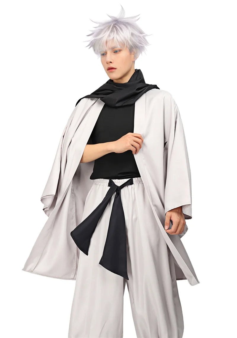 DAZCOS Satoru Cosplay Haori Kimono Jacket Men with Scarf Satoru Costume Adult Outfits Japan Kimono Comic-Con Carnival Clothing