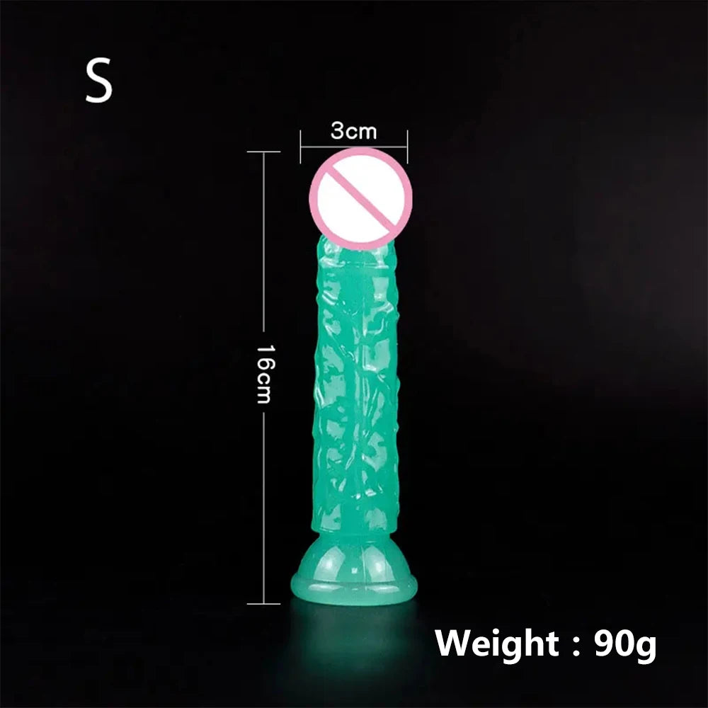 Five Sizes Green Glow-In-The-Dark Fluorescent Eggless Enlargement Simulated TPE Dildo Thickening and Lengthening Realistic Penis