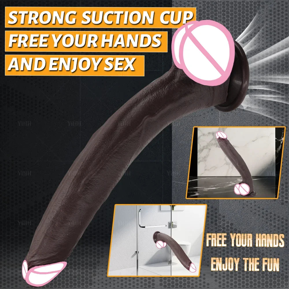 Realistic Long Dildo Sex Toys Dual-Layer Silicone Big Dildos Lifelike Giant Dildo Anal Play with Suction Cup Sex Toys for Women