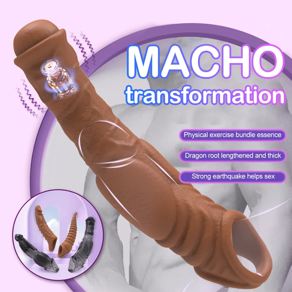 Vibrator for Men Penis Enlargement Sleeve Delay Ejaculation Cock Ring Reusable Comdom Penis Extender Adult Sex Toys For Men
