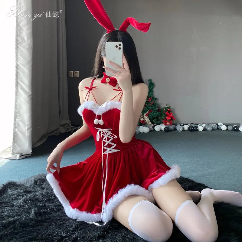Sexy Christmas Bunny Girl Costume Dress for Women Cute Xmas Party Clubwear Stage Performance Festive Photo Shoot Outfits