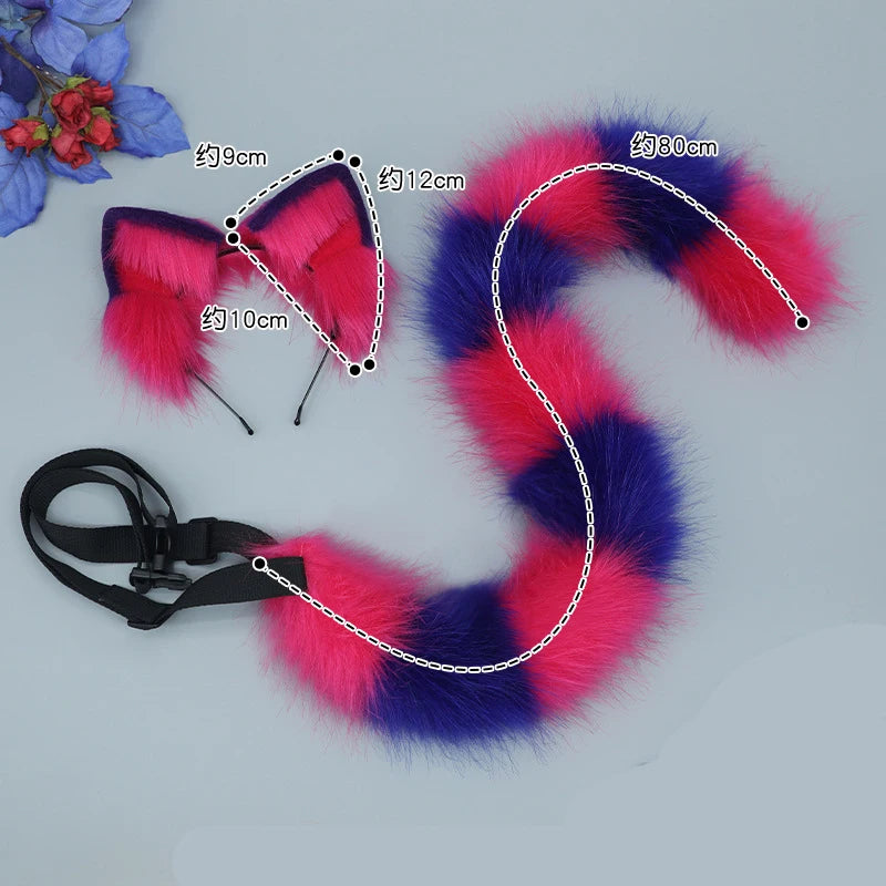 Cheshire Cat Cosplay Tail Headwear Set Party Props Animal Ear Halloween Carnival Club Pub Masquerade Costumes Women Headband