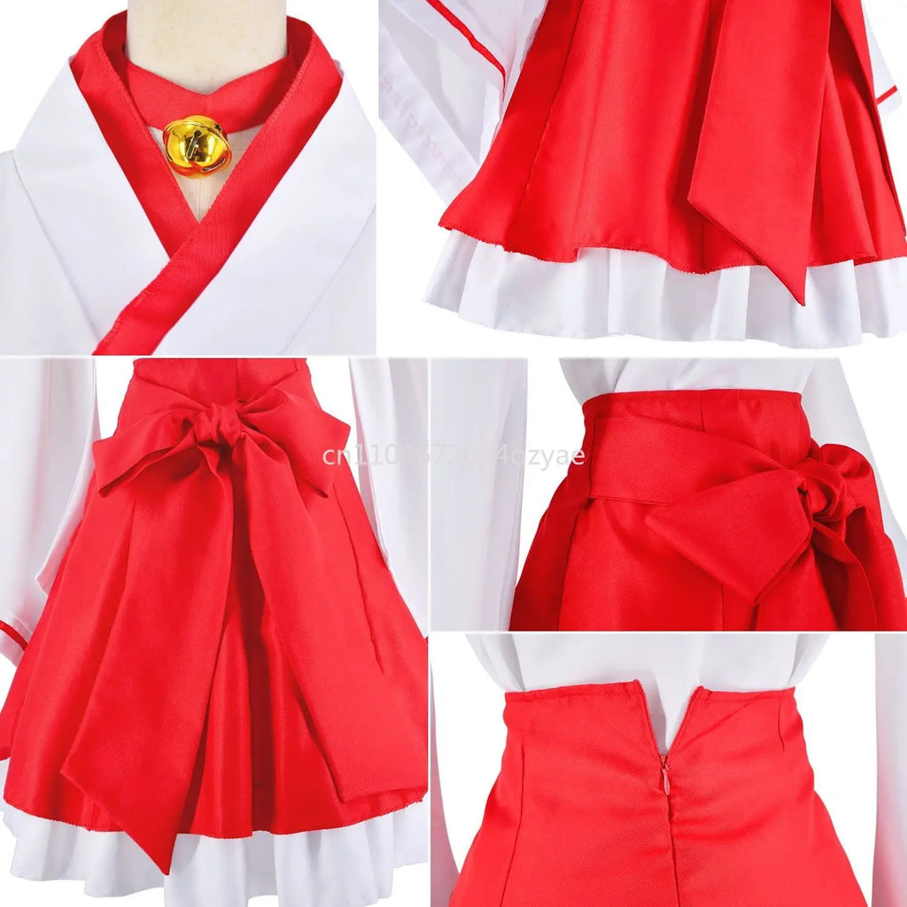Japanese Anime red and White Kimono Fox Cosplay Costume with Socks