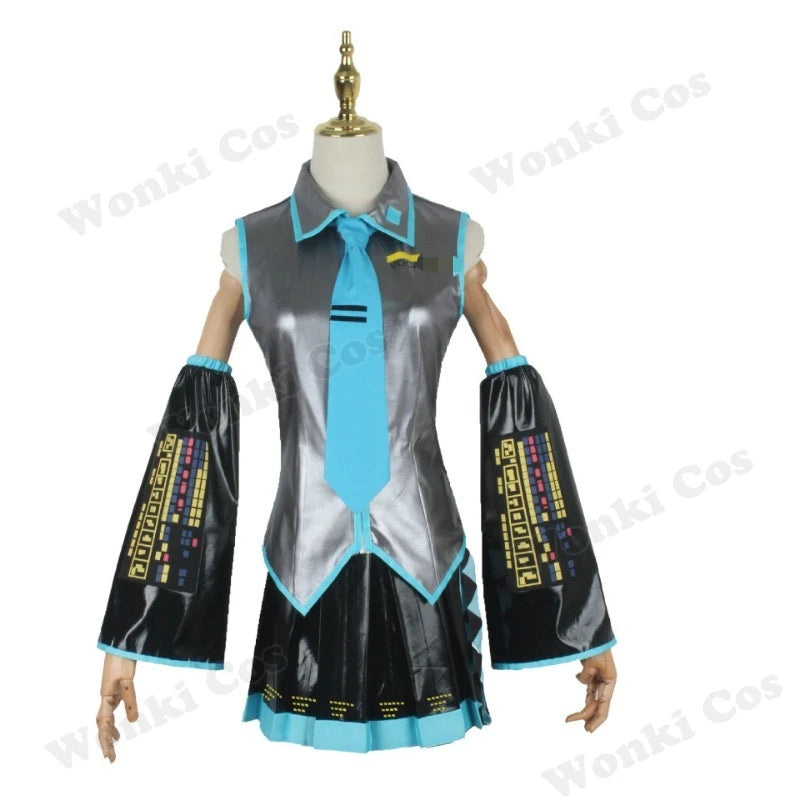 V Miku Cosplay Costume Green Ponytail Wig Virtual Singer Cosplay Shoes Boots Official Uniform for Girl Party Comic Con Outfits
