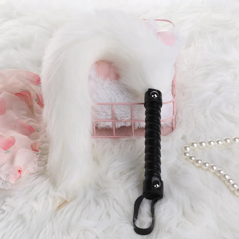 Fetish PU Leather With Fox Tail Whip Flogger Handle Spanking Paddle Flirting BDSM Adult Game Erotic Sex Toys for Women Couples