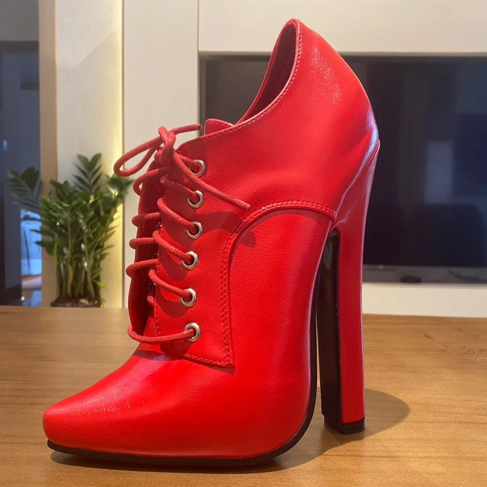 JIALUOWEI 6 Inch High heel Fetish Lace Up Pointy Toe Unisex Drag Queen Pump