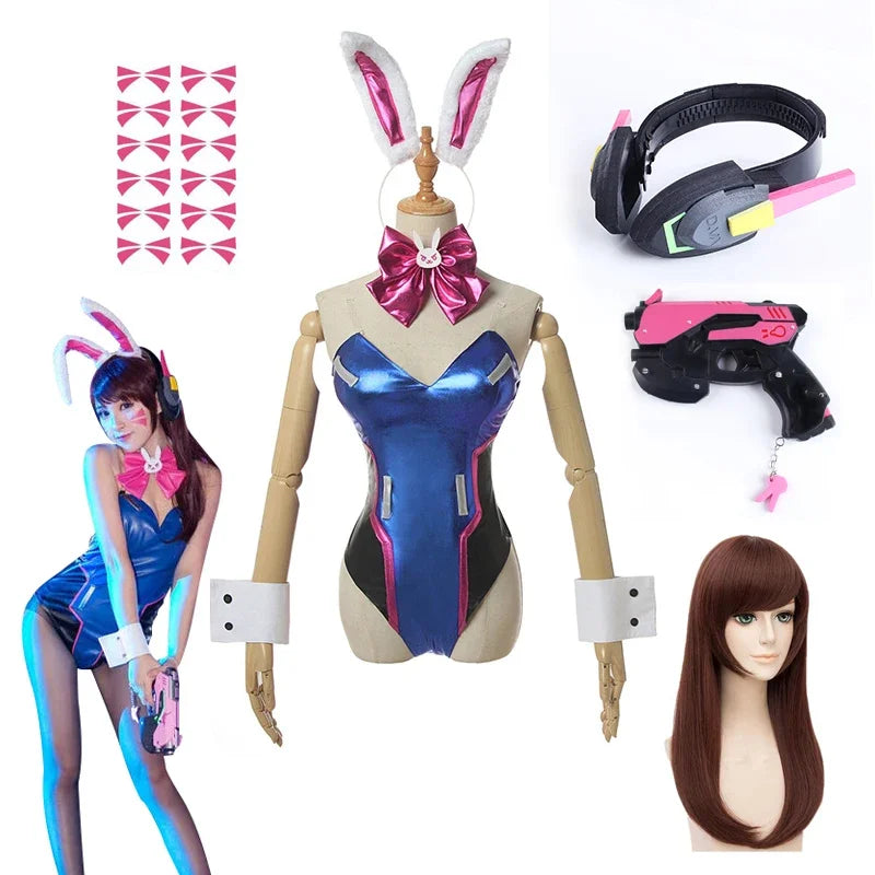 Anime Woman Jumpsuit Tights Dva Cosplay Costume Game Zentai Wig Cosplay Props Headphone Suit D.Va Cos Party Halloween Costumes