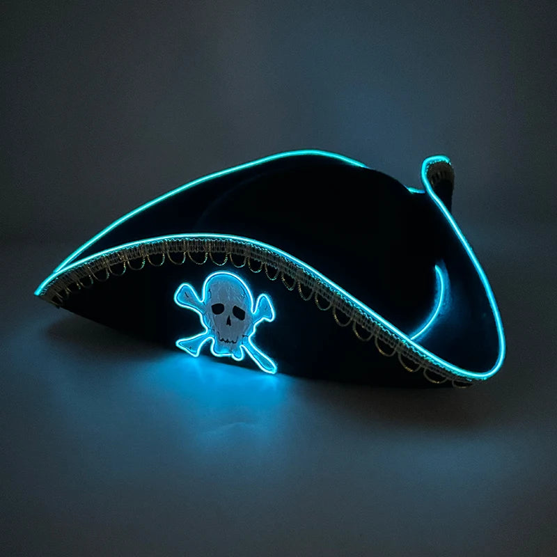 LED Pirate Hat Pirate Theme Holiday Cosplay Pirate Costume Decorations Glowing Captain Hat Colonial Tricorn Hat Woman Skull Hat