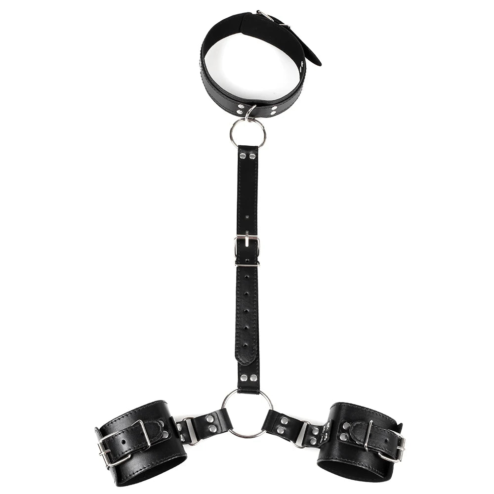 Kinky BDSM Bondage Neck To Wrist Restraints Erotic Collar Handcuffs Bondage Kit Slave Role Play Fetish Sex Toys For Couples