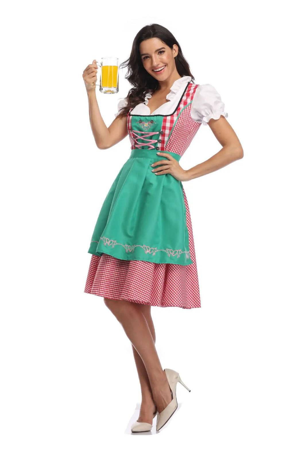 Adult Women Oktoberfest Dirndl Carnival Party Traditional German Bavaria Beer Girl Dress Maid Costume Dress+Apron Outfit