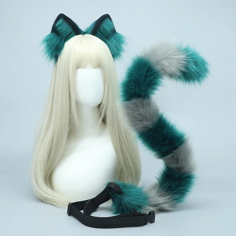 Cheshire Cat Cosplay Tail Headwear Set Party Props Animal Ear Halloween Carnival Club Pub Masquerade Costumes Women Headband