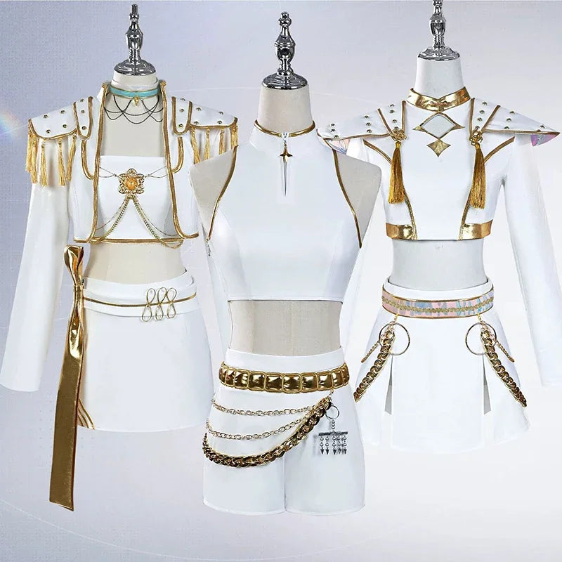 KPop Rumi Mira Zoey White Singing Suit Women Girls Halloween Party Role Playing Outfit Cosplay Costume Wig for Adult Children