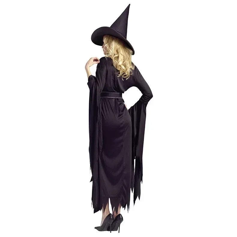 Halloween Witch Costumes for Women Adult Fantasy Black Witch Dress UP Party Dress Carnival Performance Dress