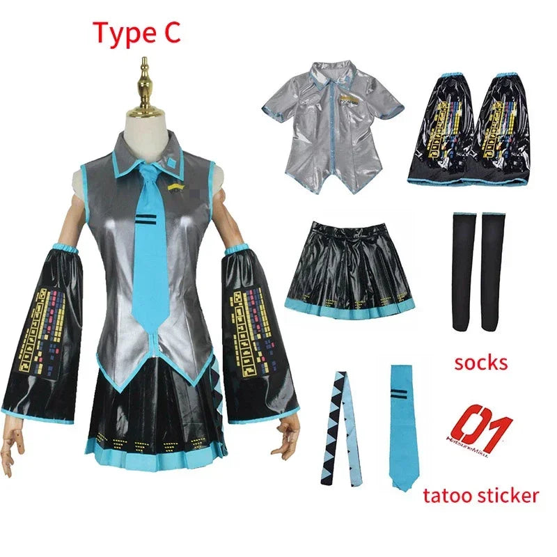 V Miku Cosplay Costume Green Ponytail Wig Virtual Singer Cosplay Shoes Boots Official Uniform for Girl Party Comic Con Outfits