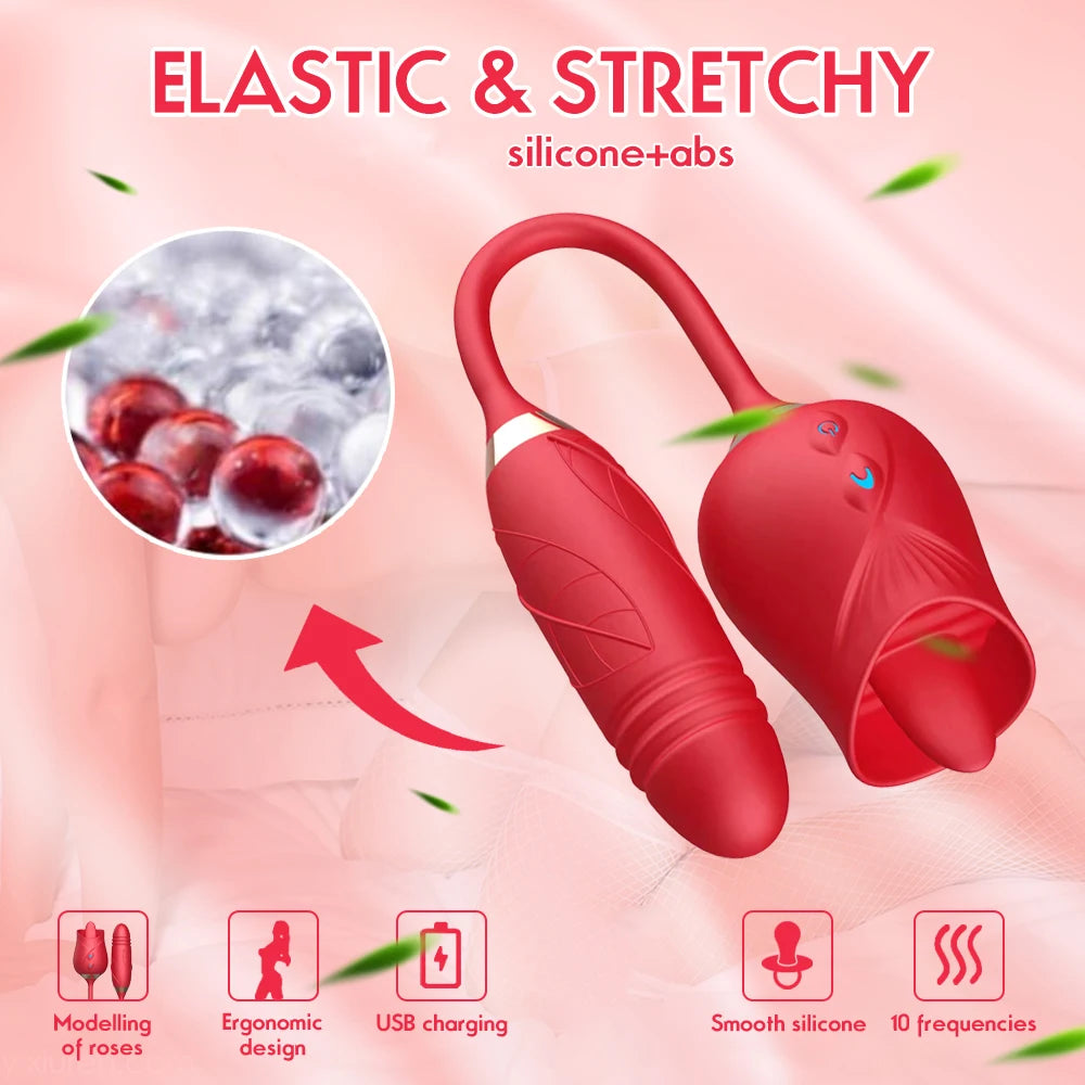 Licking Vibrator for Women Clitoral Nipple Stimulator Massager Thrusting Dildo 2 in 1 Sex Toy for Women Adult Sex Products