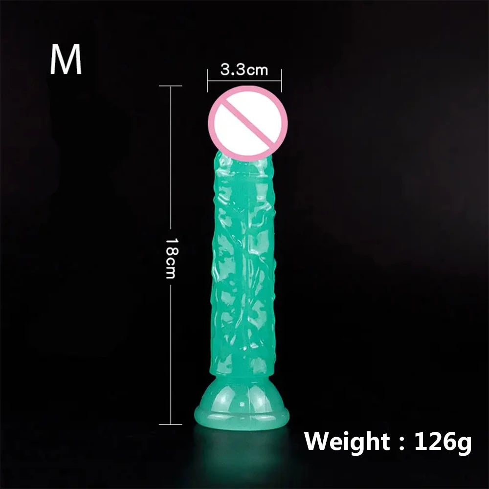 Five Sizes Green Glow-In-The-Dark Fluorescent Eggless Enlargement Simulated TPE Dildo Thickening and Lengthening Realistic Penis
