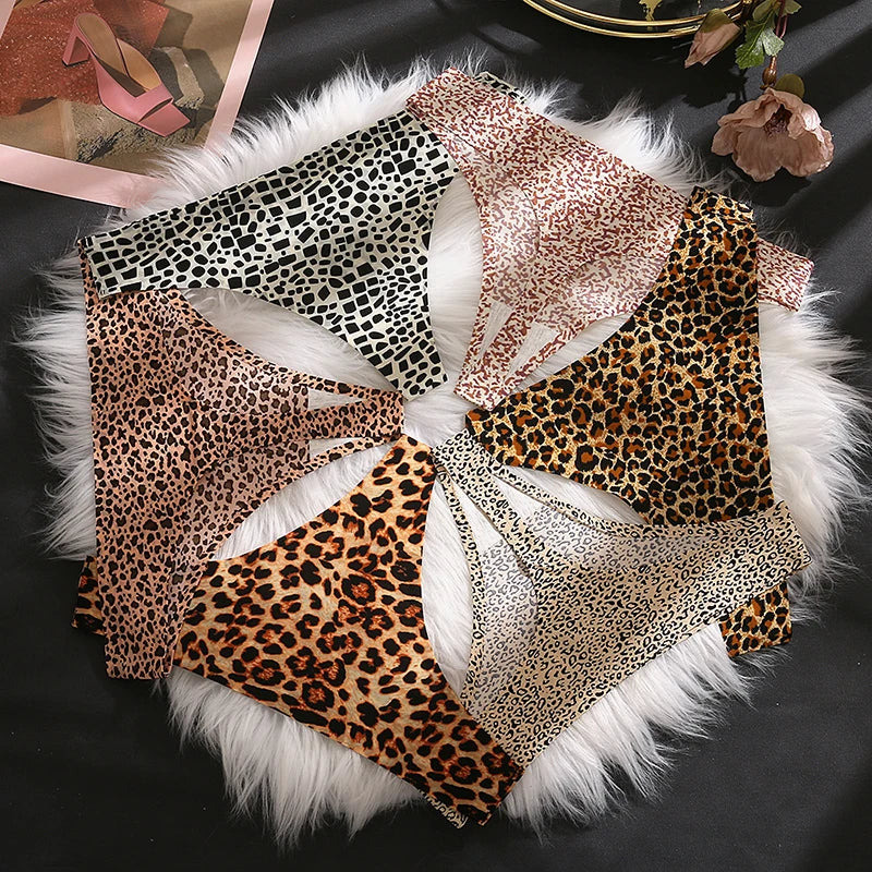 TrowBridge 6PCS/Set Women's Panties Fashion Leopard Thongs Woman Seamless Underwear Sexy Lingerie Soft Cozy G-Strings Hot T-Back