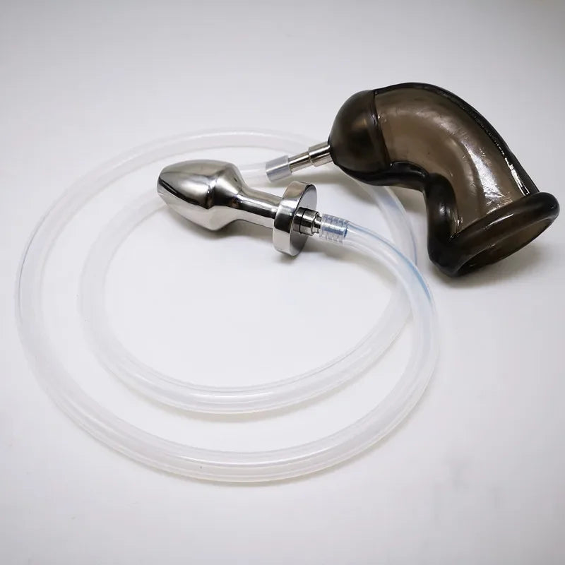Anal Plugs with Cages Anal Rinse Cleaning Penis Sleeve Urine Into Anus Plugs Adult Games Couples Conditioning Adult Sex Toys 18+